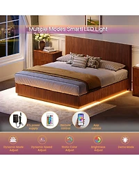 Streamdale Furniture Walnut Led Bed Frame, Modern Wood, Curved Lines.