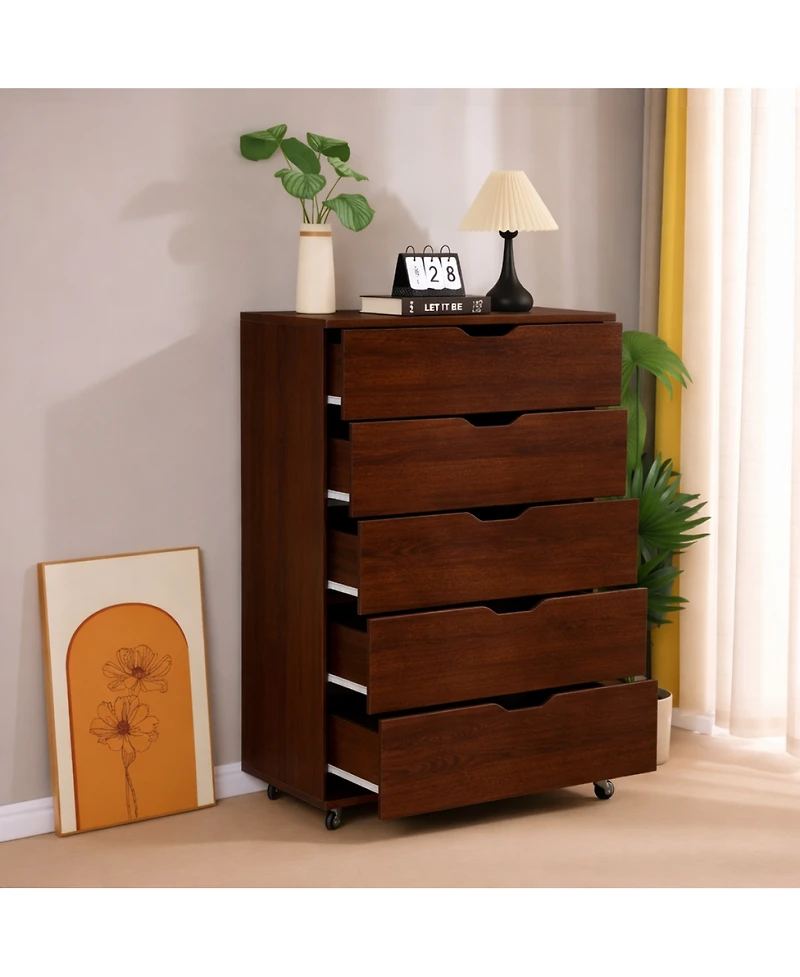 Streamdale Furniture Rolling 5-Drawer Dresser, Mobile Storage Cabinet