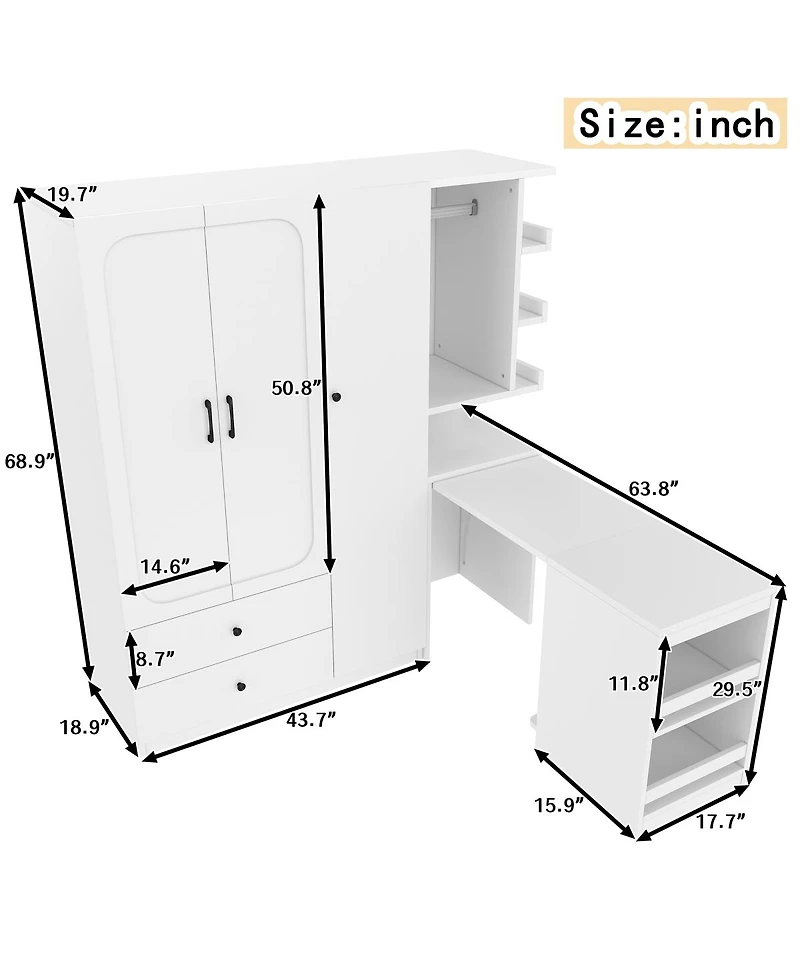 Streamdale Furniture 2-Door Wardrobe w/ Desk and Storage