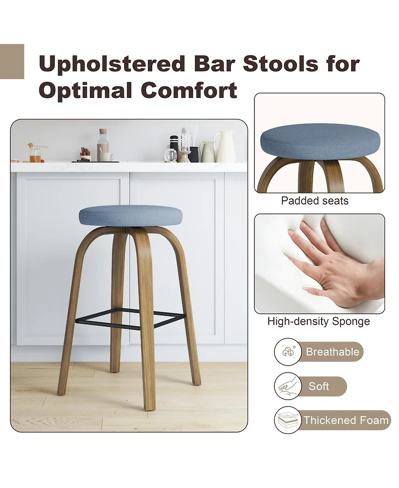 Streamdale Furniture Fabric Swivel Bar Stools Set of 2