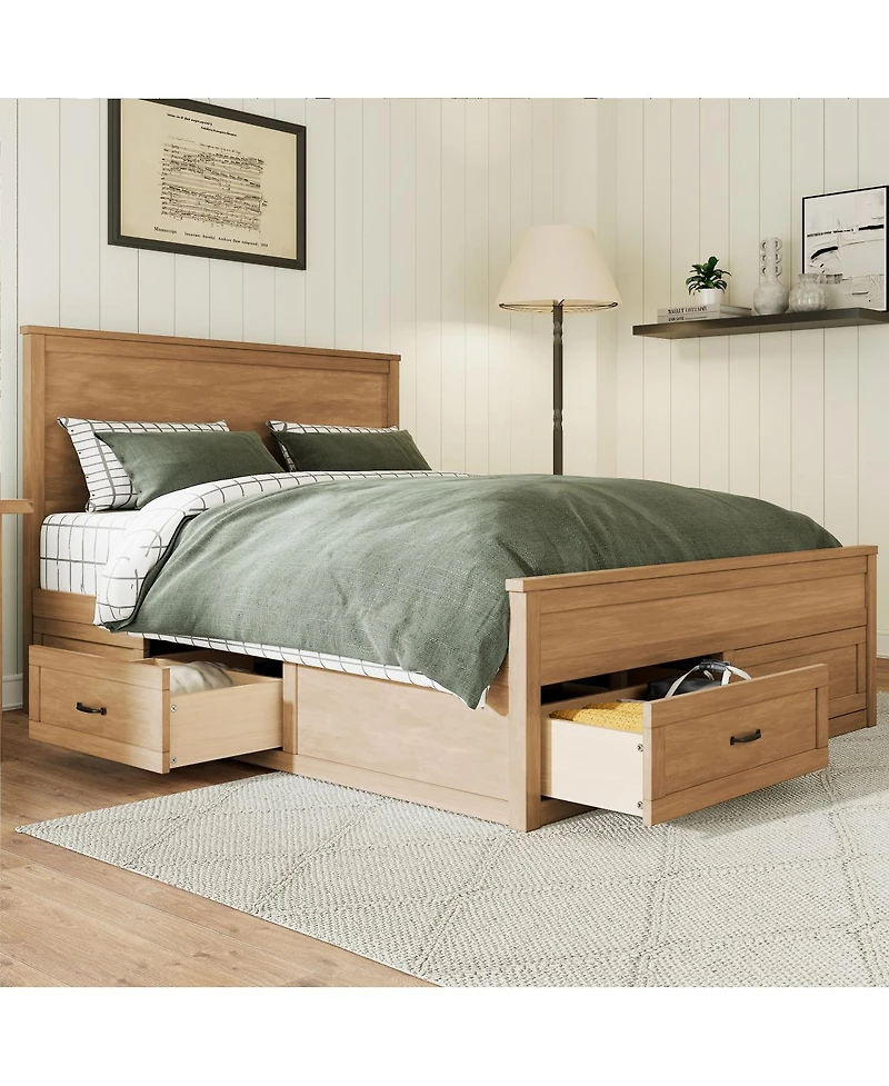 Streamdale Furniture Wood Storage Bed w/ 6 Drawers, No Box Spring Needed