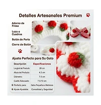 Aronkl Handmade Crocheted Cat Collar Breakaway Cute Strawberry Bow Tie Soft Comfortable Adjustable for Kittens Small Puppies