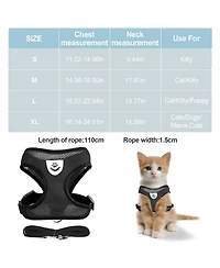 Aronkl Summer Cat Harness Leash Set Anti Escape Adjustable Soft Mesh Reflective Breathable Lightweight