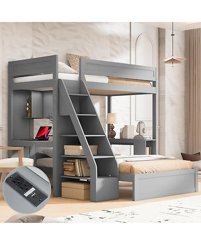 Streamdale Furniture Twin Xl Over Full Bed with Desk and Usb