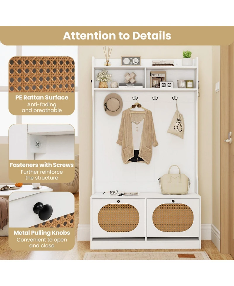 Gouun 4-in-1 Entryway Hall Tree with Coat Rack, Shoe Bench and Flip Drawers