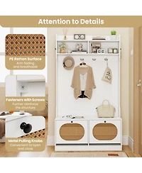 Gouun 4-in-1 Entryway Hall Tree with Coat Rack, Shoe Bench and Flip Drawers