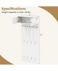 Gouun Wall Mounted Entryway Coat Rack with Storage Cabinet and 5 Hooks