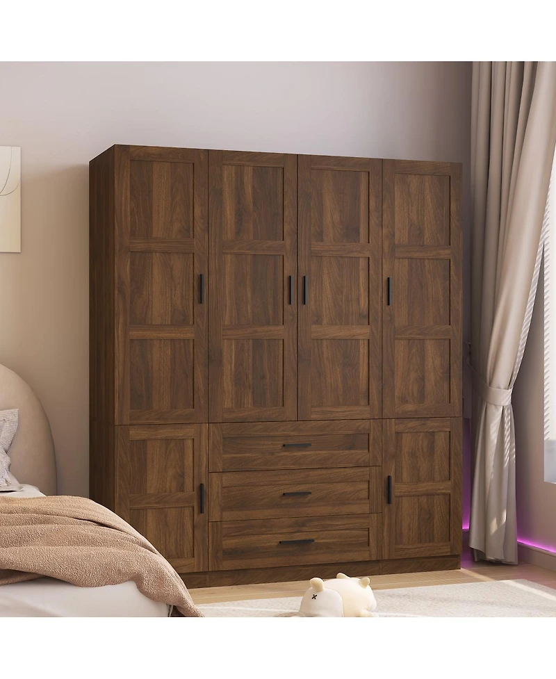 Streamdale Furniture 6-Door Armoire Wardrobe with 3 Drawers and Rod