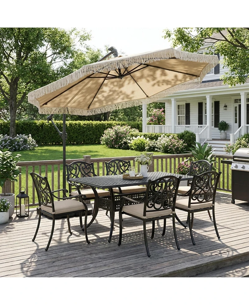 Mondawe 10ft Patio Offset Hanging Lighted Umbrella with Tassels