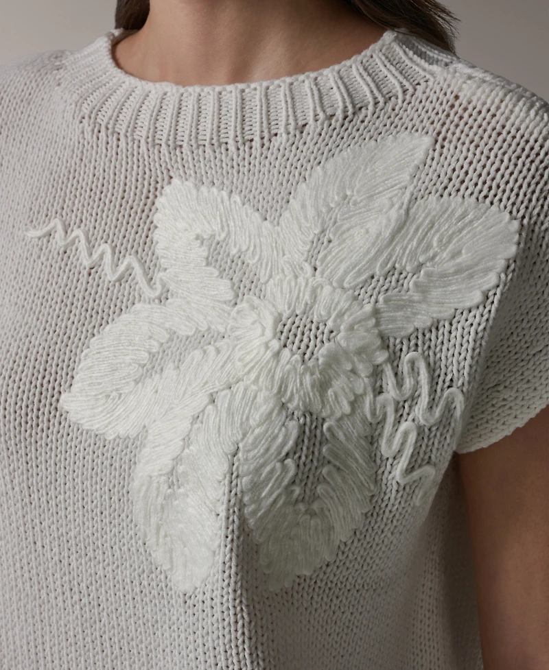 Donna Karan Weekend Women's Crewneck Floral Embroidered Sweater