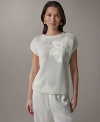 Donna Karan Weekend Women's Crewneck Floral Embroidered Sweater