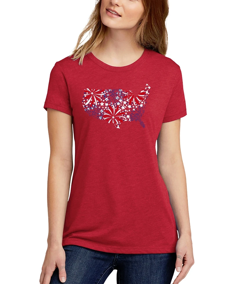 La Pop Art Women's Premium Blend Usa Fireworks Word Art T-Shirt