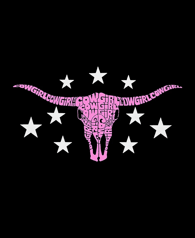 La Pop Art Women's Premium Blend Cowgirl Cowskull Word T-Shirt