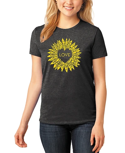 La Pop Art Women's Premium Blend Sunflower Love Word T-Shirt