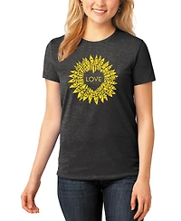 La Pop Art Women's Premium Blend Sunflower Love Word T-Shirt