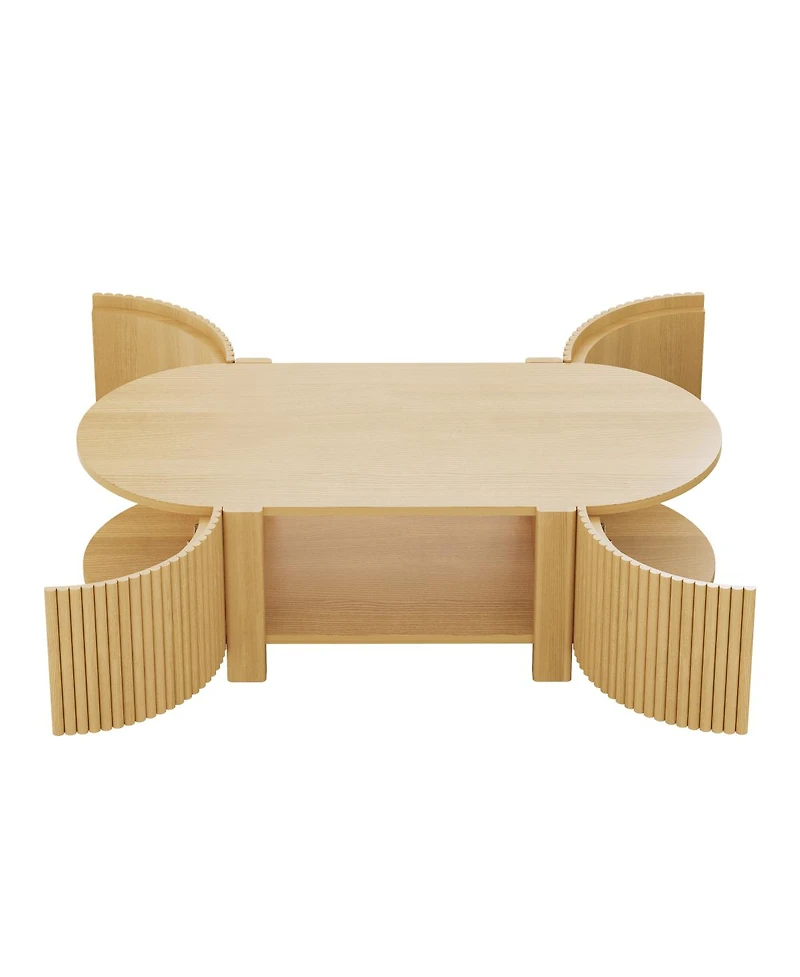 Streamdale Furniture Oval Fluted Coffee Table with Storage, Rubber Solid Wood, Natural, 47