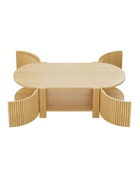 Streamdale Furniture Oval Fluted Coffee Table with Storage, Rubber Solid Wood, Natural, 47