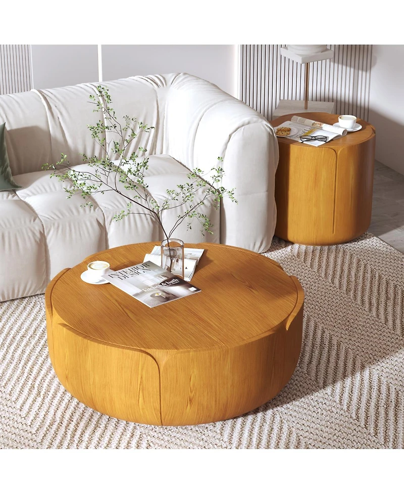 Streamdale Furniture Round Wood Grain Drum Coffee Table Set (Set of 2)
