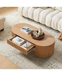 Streamdale Furniture Oval Wood Coffee Table With Drawer - Mid Century Modern Living Room Furniture