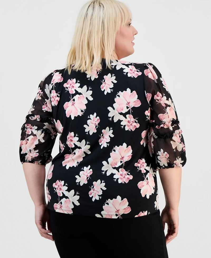 Anne Klein Plus Boat Neck Pull-On Blouse