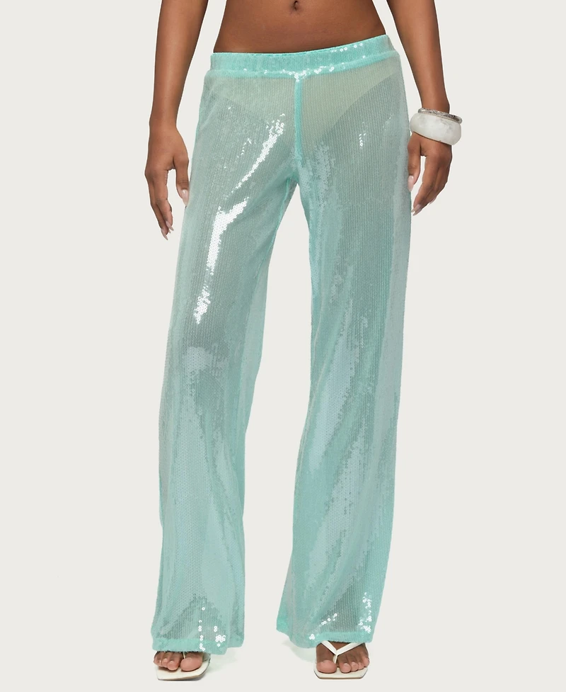 Edikted Women's Avalee Sequin Wide Leg Pants