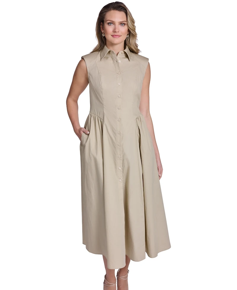 Jessica Howard Women's Extended Cap Fit and Flare Seamed Shirt Dress