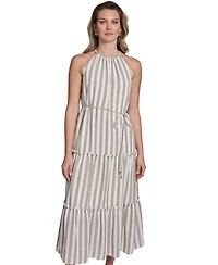 Jessica Howard Women's Sleeveless Braided Halter Neck Tiered Midi Dress
