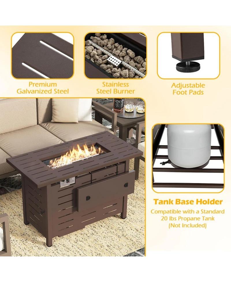 Gouun 40 in Rectangle Propane Fire Pit Table 48000 Btu with Lava Rocks and Cover