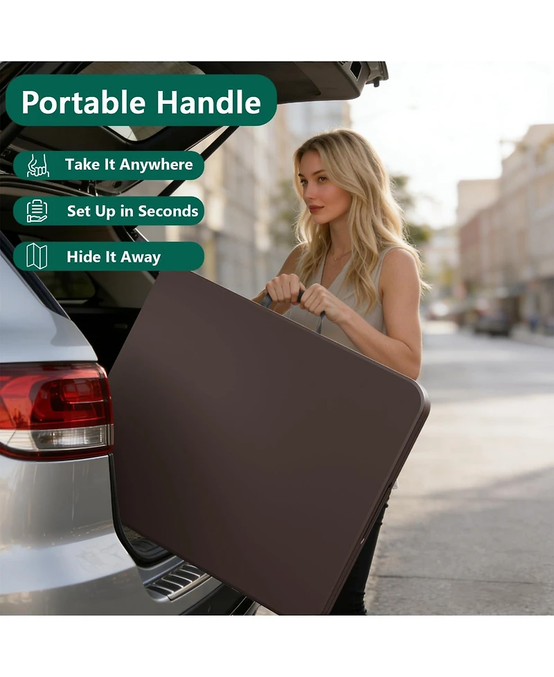 Decksplore 5 Foot Blow Molded Folding Table Foldable Portable Banquet Weather Resistant for Patio Camping Party Garage