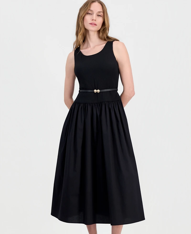 Anne Klein Petite Scoop Neck Drop Waist Midi Dress