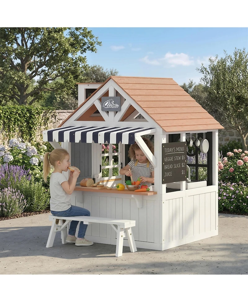 Qaba Outdoor Playhouse, Wooden Kids Playhouse with Dog Door for Garden