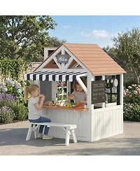 Qaba Outdoor Playhouse, Wooden Kids Playhouse with Dog Door for Garden