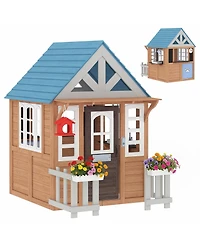 Qaba Outdoor Playhouse with Pet Door, Play Kitchen, Mailbox and Birdhouse