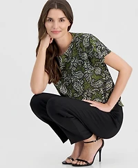 Anne Klein Women's Printed Boat-Neck Short-Sleeve Top