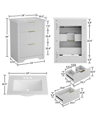 homfan Fluted Bathroom Vanity with Sink, Farmhouse Freestanding Cabinet 2 Drawers and Flip Down Drawer, Easy Assembly