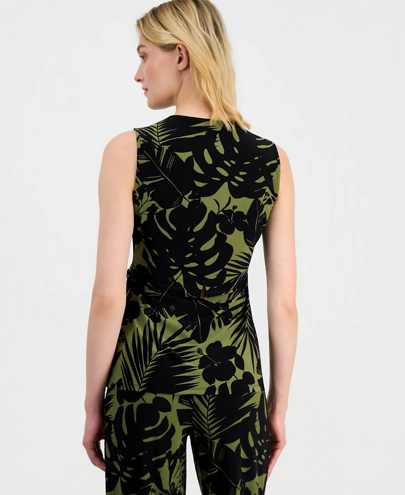 Anne Klein Women's Printed Sleeveless Faux-Wrap Top