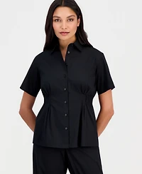 Anne Klein Women's Side-Pleat Button-Front Shirt, Regular & Petite
