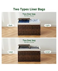 Yigii Storage Basket With Lid Woven Wicker 2 Bins 92 Gallon Foldable Removable Liners For Bedroom Laundry Room