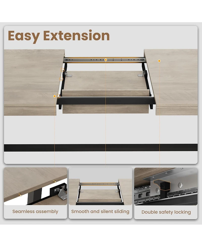 gaomon 63-83" Extendable Dining Table, Industrial Rectangular Dining Room Table for 6-8 People
