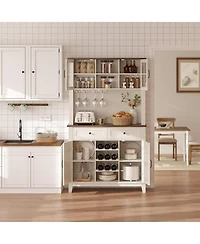 gaomon 72" Tall Kitchen Pantry Cabinet with 4 Doors and 2 Drawers, Wine Rack, Large Kitchen Storage Adjustable Shelf for Dining Room, Coffee Wine Bar