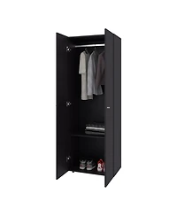 Flynama Armoire 66.9 Inch High 2 Doors 2 Shelves Wengue Bedroom Storage Cabinet with Hanging Rod