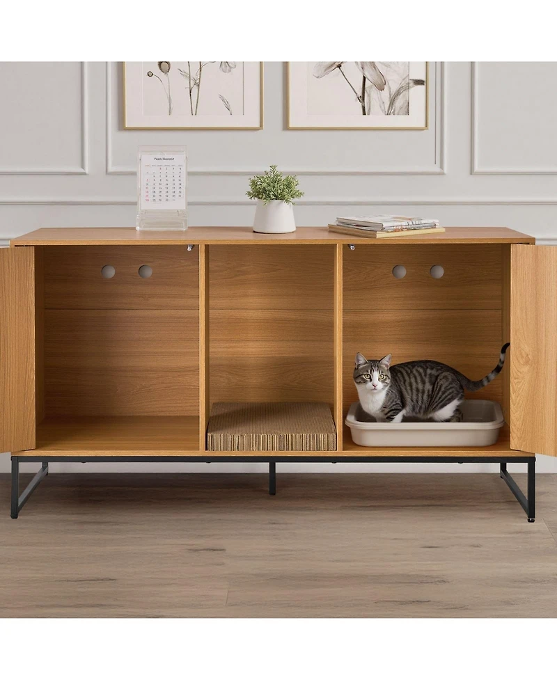 Inolait Hidden Cat Litter Box Enclosure Cabinet Furniture with Scratch Pad and Storage