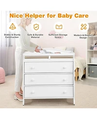 Gouun Baby Changing Table with 3 Storage Drawers and Safety Belt