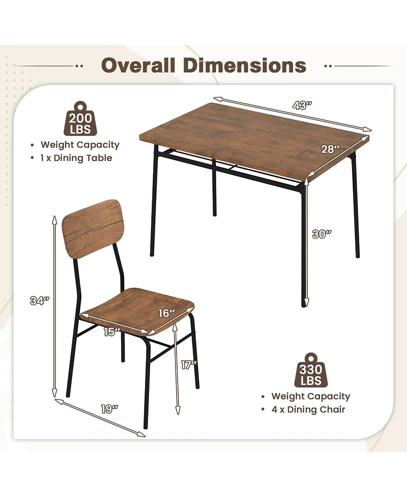 Sugift Five Piece Dining Table Set with Storage Rack and Stools