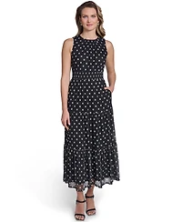 Jessica Howard Petite Sleeveless Jewel Neck Tiered Midi Dress