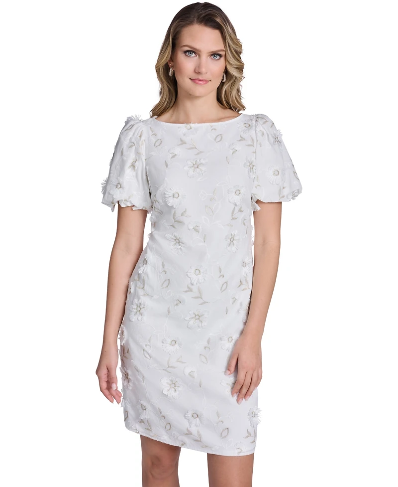 Jessica Howard Petite Bubble-Sleeve Boat Neck Sheath Dress