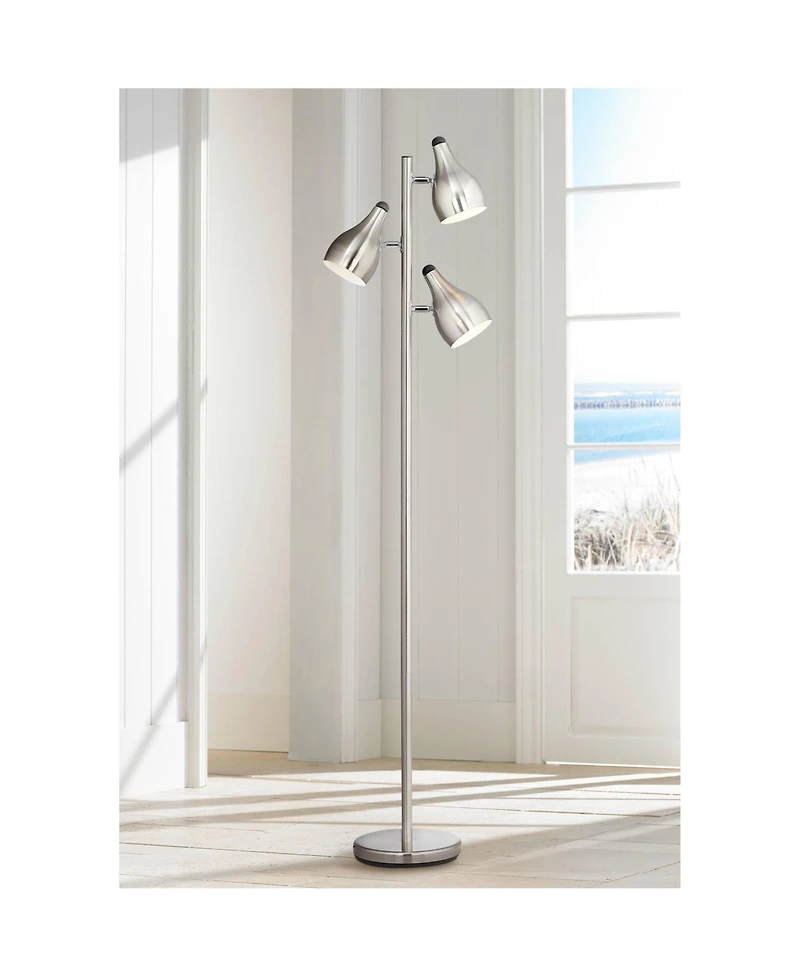 360 Lighting Modern Floor Lamp 3-Light Tree 64" Tall Brushed Steel Adjustable Shades for Living Room Reading Bedroom Office