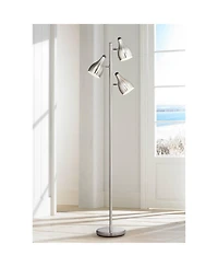 360 Lighting Modern Floor Lamp 3-Light Tree 64" Tall Brushed Steel Adjustable Shades for Living Room Reading Bedroom Office