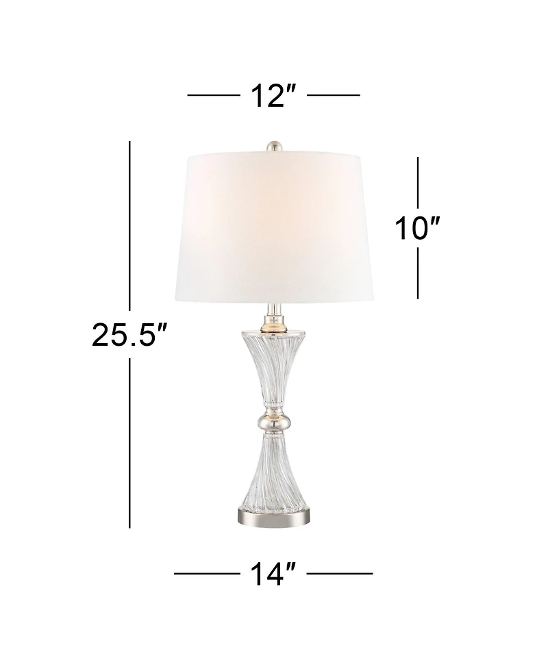 Regency Hill Luca Modern Table Lamps 25 1/2" High Set of 2 Clear Glass with Usb Charging Ports Dimmers Drum Shade for Bedroom House Desk