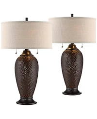 360 Lighting Cody Rustic Farmhouse Table Lamps 26" High Set of 2 Hammered Oiled Bronze with Table Top Dimmers Oatmeal Shade for Bedroom Living Room